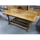 A late Victorian aesthetic movement rectangular oak serving table, length 152cm, depth 91cm,