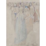 Alfred George Stevens (1817-1875), pencil and watercolour on paper, Gathering of medieval figures,
