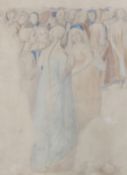 Alfred George Stevens (1817-1875), pencil and watercolour on paper, Gathering of medieval figures,