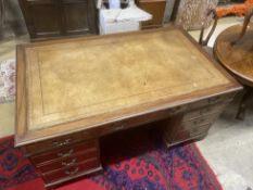 A reproduction George III style mahogany pedestal desk, length 154cm, depth 91cm, height 77cm