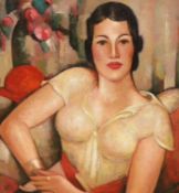 Oil on board, Study of an Art Deco style female, 36 x 34cm