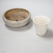 A Chinese crackleware bowl and a blanc de chine cup, bowl 14.5cm diameter