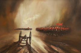 John Bampfield (b.1947), impasto oil on canvas, 'Charge of the Light Brigade', signed, 75 x 49cm