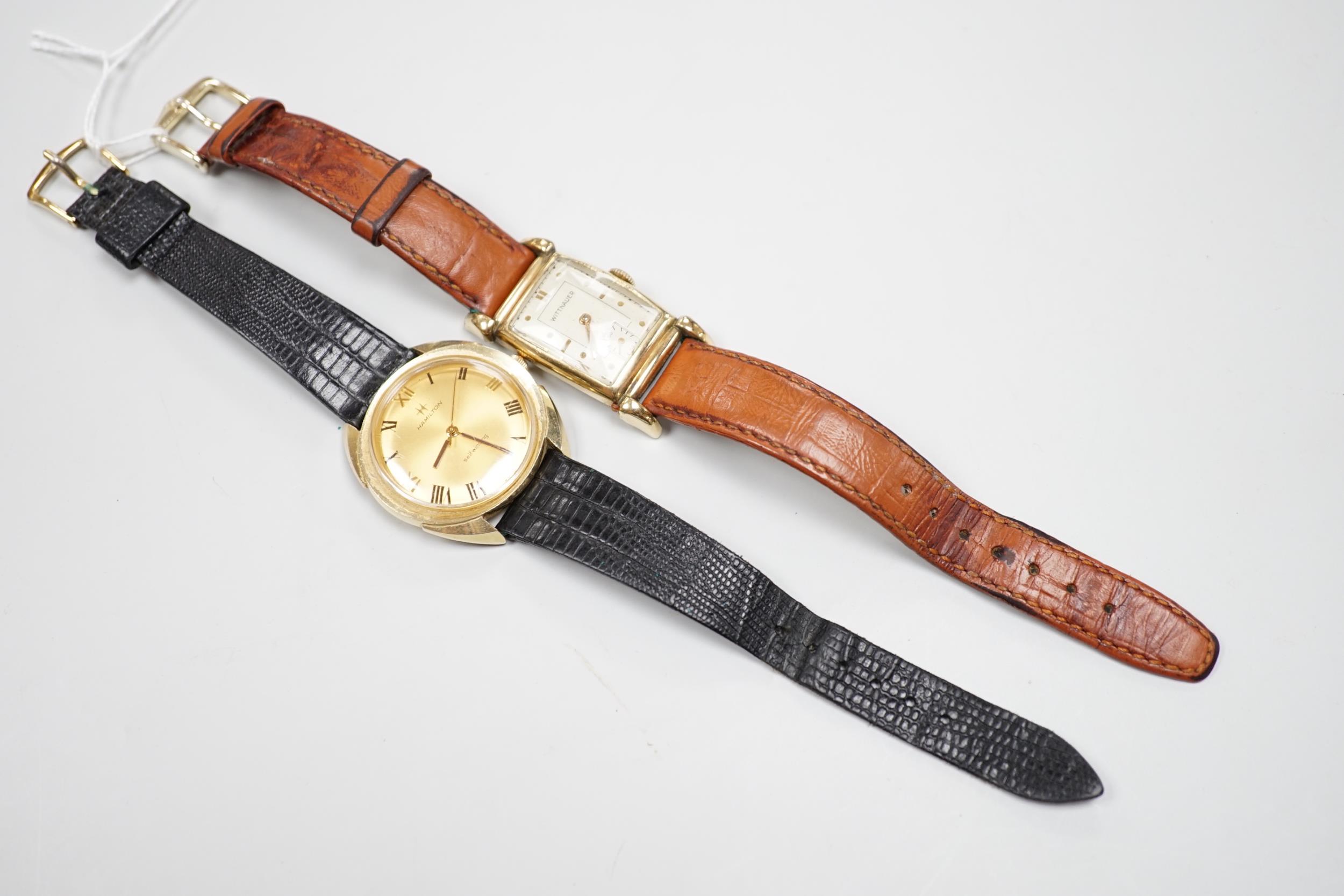 A gentleman's 14K gold Hamilton self winding wrist watch and a gold plated Witnauer wrist watch - Image 3 of 5