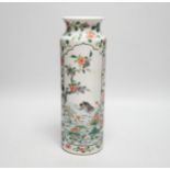 Early 20th century Chinese sleeve vase hand painted in the famille verte palette with birds and