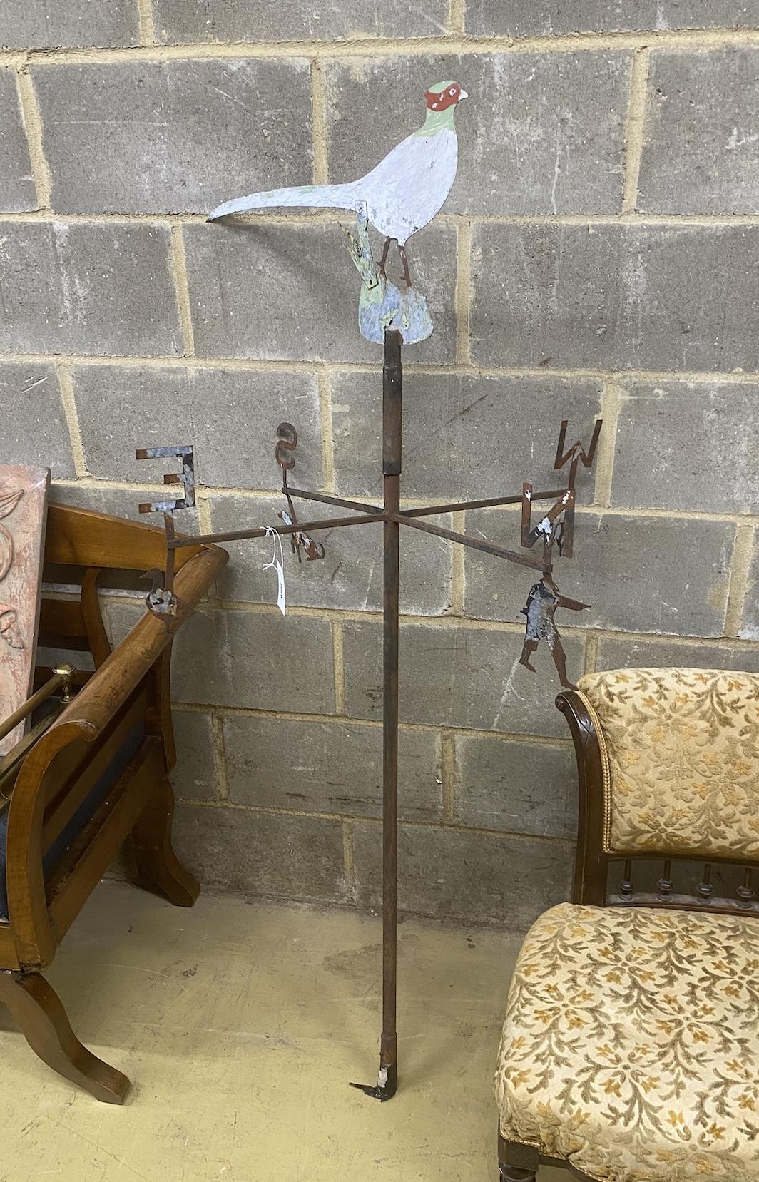 A vintage painted wrought and cut metal weather vane, height 156cm - Image 2 of 2