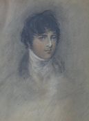 19th century English School, pastel, Portrait of a gentleman wearing a cravat, indistinct ink