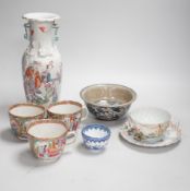 Chinese and Japanese ceramics including Canton cups and blue and white tea bowl, the largest 25cm