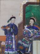 Chinese School, gouache on pith paper, Noble and attendant, 25 x 16cm