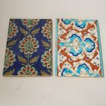 Two small Turkish Iznik pottery tiles, decorated with stylised flowers, each 24cm x 16cm