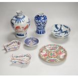 Chinese ceramics including a blue and white vase and bowl, the largest 16cm high