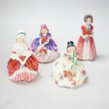 Four Royal Doulton figurines, including Monica HN 1458 and Monica NN 1467