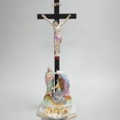 19th century Belgium Bisque Crucifixion water stoop, 38cm high