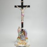 19th century Belgium Bisque Crucifixion water stoop, 38cm high