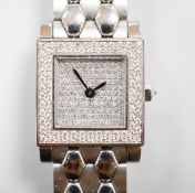 A lady's stainless steel Barthelay 'Les Sloanes' diamond set quartz wrist watch, no box or papers.