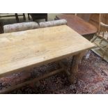 A small Victorian style rectangular pine refectory table, length 142cm, depth 64cm, height 76cm