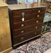 A George III satinwood string mahogany six drawer chest, width 98cm, depth 49cm, height 109cm