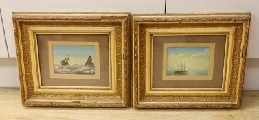 Sergeant J. Garner Royal Fusiliers, pair of 19th century heightened oils, Ships at sea, each