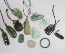 Thirteen Chinese jadeite and jade carvings, longest 6.4cm