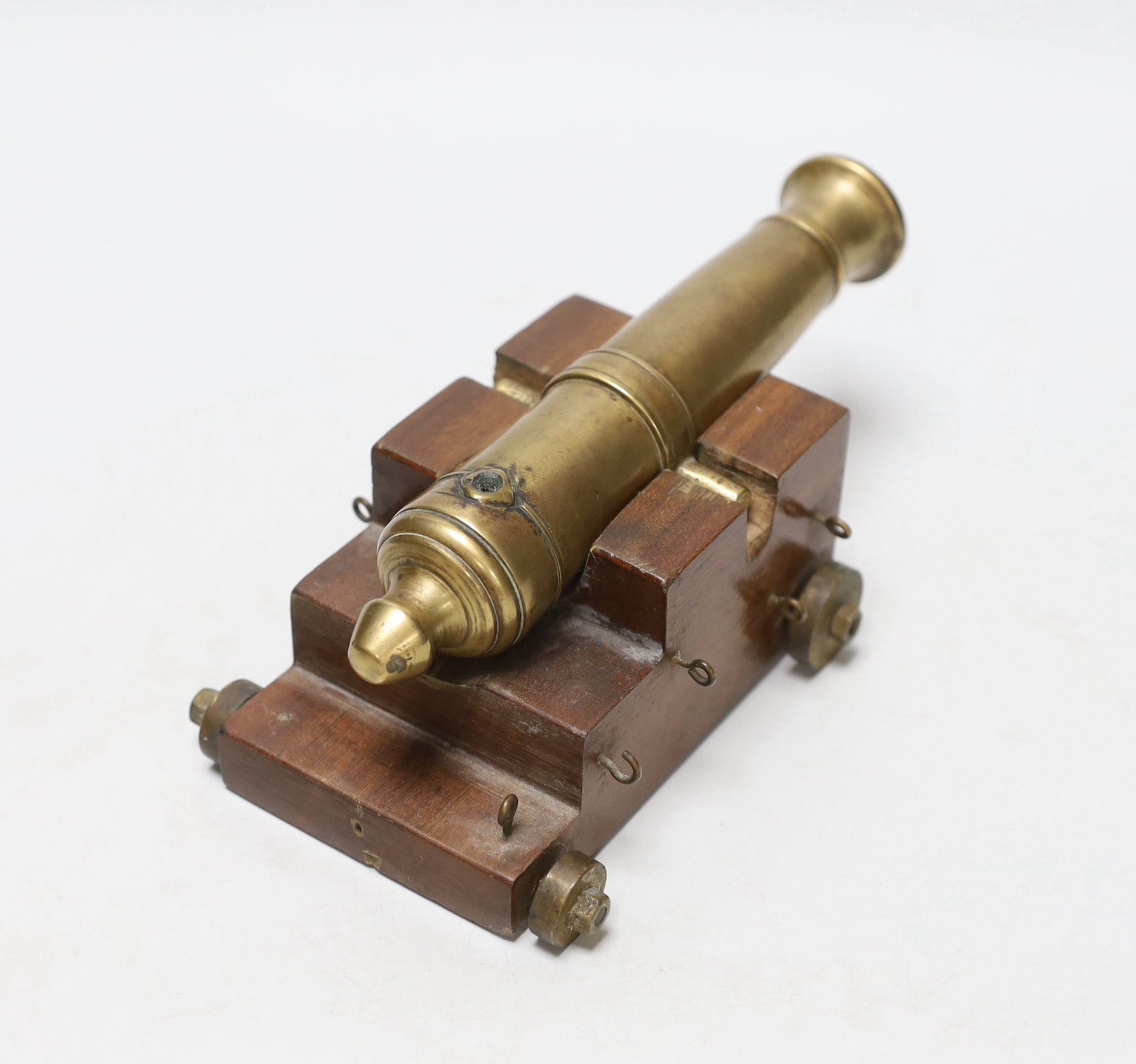 A miniature bronze table cannon on stepped base, 20cm wide - Image 3 of 3