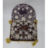 A Berlin-type late 19th century cushion and tea cosy with floral beadwork embroidery, the largest