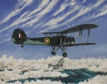 C. Kirk (20thC. British), oil on canvas, Sopwith Camel over clouds, signed, 49 x 39cm