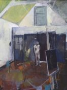 Alasdair Duncan (b.1971), abstract oil on canvas, Standing figure, The Annexe Gallery inscribed