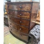 An early Victorian mahogany six drawer bowfront chest, width 121cm, depth 64cm, height 149cm