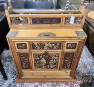 A Chinese brass mounted gilt painted pine fall front cabinet, width 80cm, depth 53cm, height 94cm