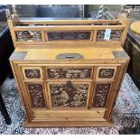 A Chinese brass mounted gilt painted pine fall front cabinet, width 80cm, depth 53cm, height 94cm