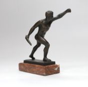 A bronze Borghese gladiator after the antique, on rouge marble plinth, 13.5cm high x 10cm wide
