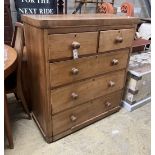 A Victorian faded mahogany chest of five drawers, width 96cm, depth 45cm, height 106cm