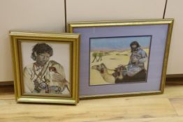 W.R. Earthrowl (Modern British), two watercolours, Middle Eastern huntsmen, largest 32 x 27cm