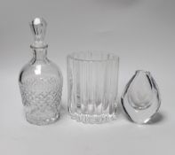 Three pieces of signed glass comprising a Kosa Boda vase by Eden Falk and an Orrefors decanter and