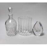 Three pieces of signed glass comprising a Kosa Boda vase by Eden Falk and an Orrefors decanter and