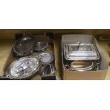 Sundry plated wares including two breakfast dishes, wine coasters and candle wick trimmers,