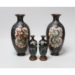 Two pairs of Japanese cloisonné vases, tallest 25cm