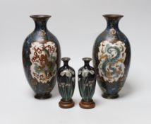 Two pairs of Japanese cloisonné vases, tallest 25cm