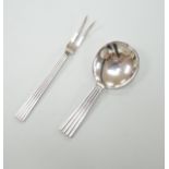 A Georg Jensen sterling christening spoon and fork set,1945-1951 Sigvard Bernadotte design, not impo