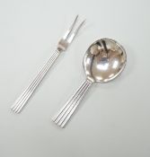 A Georg Jensen sterling christening spoon and fork set,1945-1951 Sigvard Bernadotte design, not impo