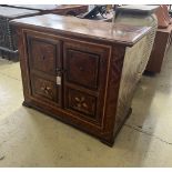 A 19th century Continental parquetry inlaid two door side cabinet, width 104cm, depth 52cm, height