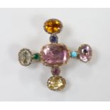 A Victorian foil gem set gold saltire brooch, 3.25cm