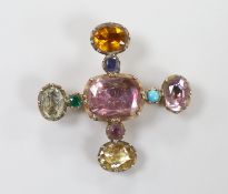 A Victorian foil gem set gold saltire brooch, 3.25cm