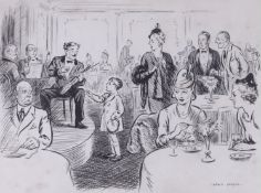 Lewis Baumer (Punch illustrator, 1870–1963), cartoon pen and ink illustration, Restaurant