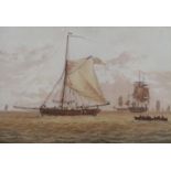 19th century English school, Marine watercolour, sunset shipping, 36cm x 24cm