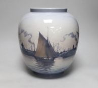 A large Bing & Grondahl vase decorated with ships in a port, numbered 271 to the base, 30cm high