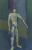 Manner of Keith Vaughan, abstract oil on board, 'Standing man', 45 x 31cm