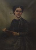 Victorian School, oil on canvas, Portrait of a lady wearing mourning dress, 58 x 45cm, unframed