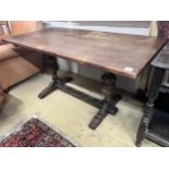 A 1920's Jacobean revival rectangular oak refectory table, length 151cm, depth 76cm, height 75cm