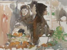 Charles Mozley (1915-1991), watercolour, Orange sellers, signed, 73 x 53cm